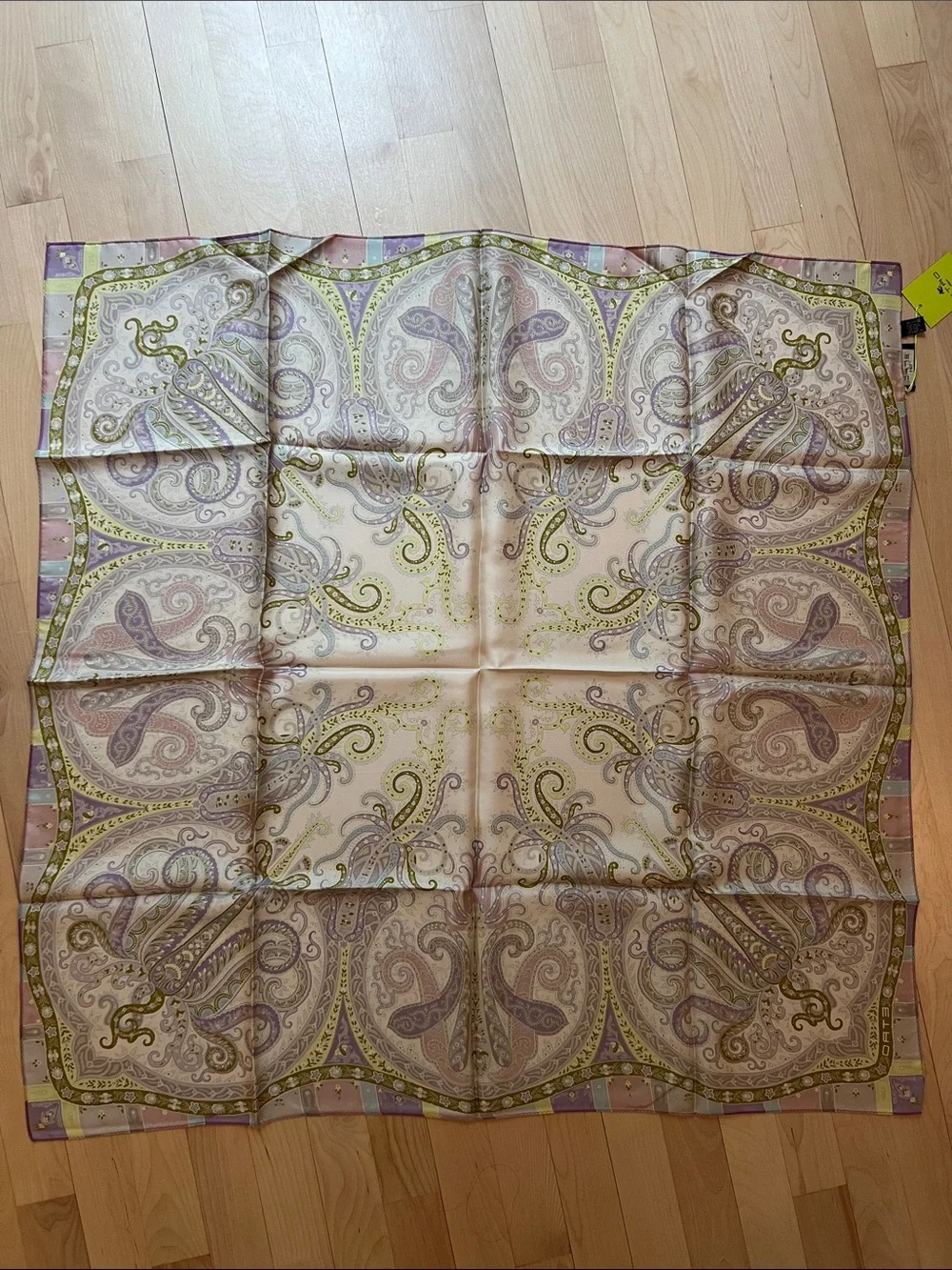 Etro Silk Paisley Scarf in Lavender, Olive & Cream